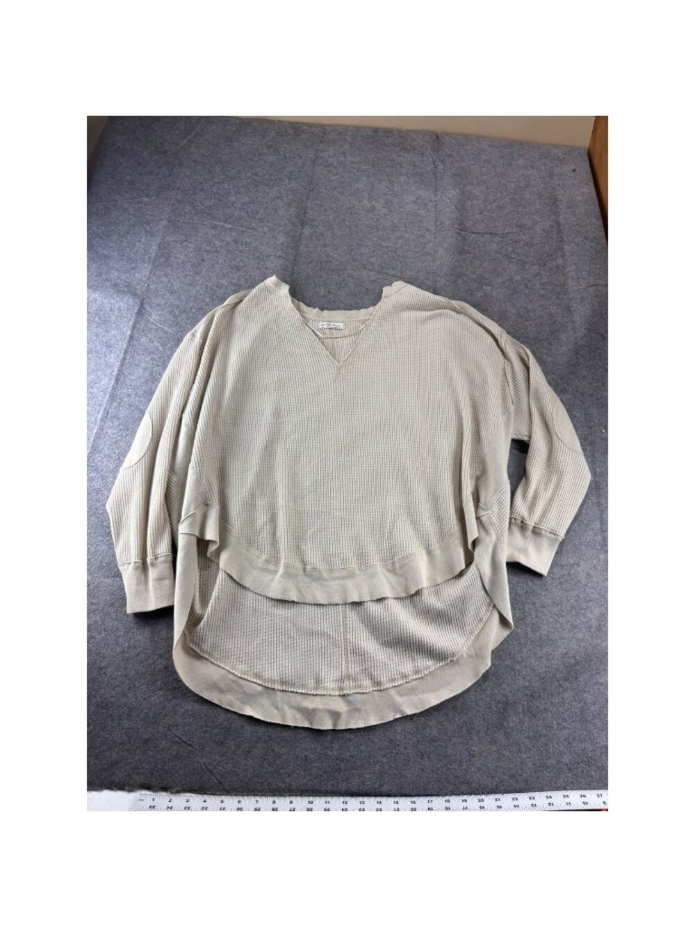 We The Free People Cream Thermal Waffle Knit High Low Top Womens L Boho Hippie